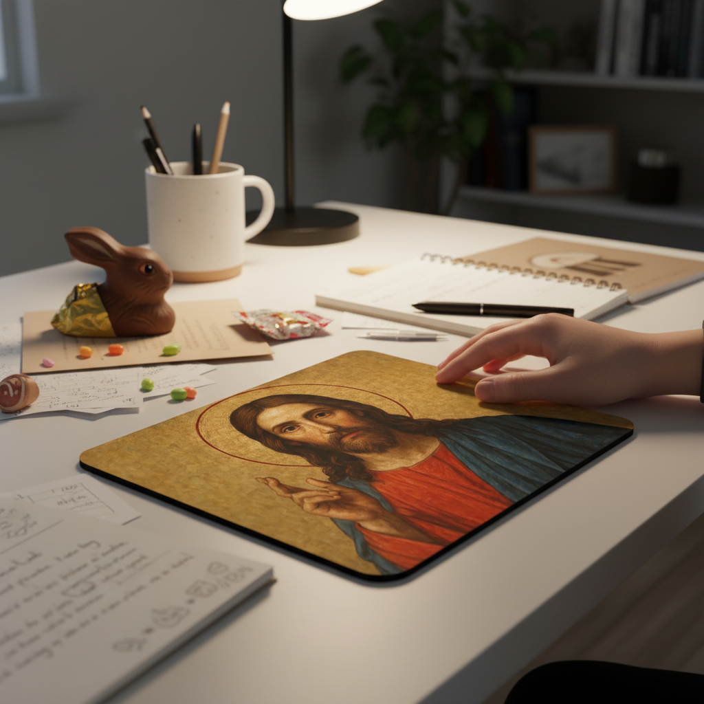 Jesus Christ Icon Art – Divine Inspiration Desk Accessory Gift - Mouse Pad 9.5x8 - Beyond Lines