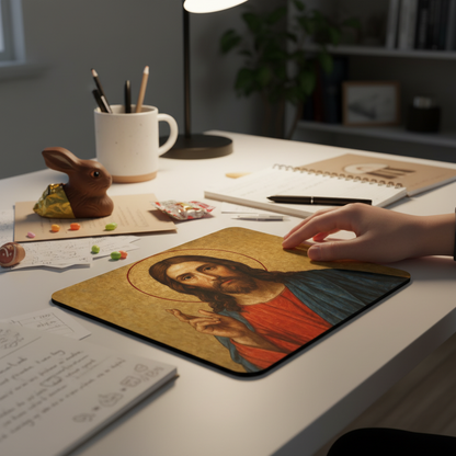 Jesus Christ Icon Art – Divine Inspiration Desk Accessory Gift - Mouse Pad 9.5x8