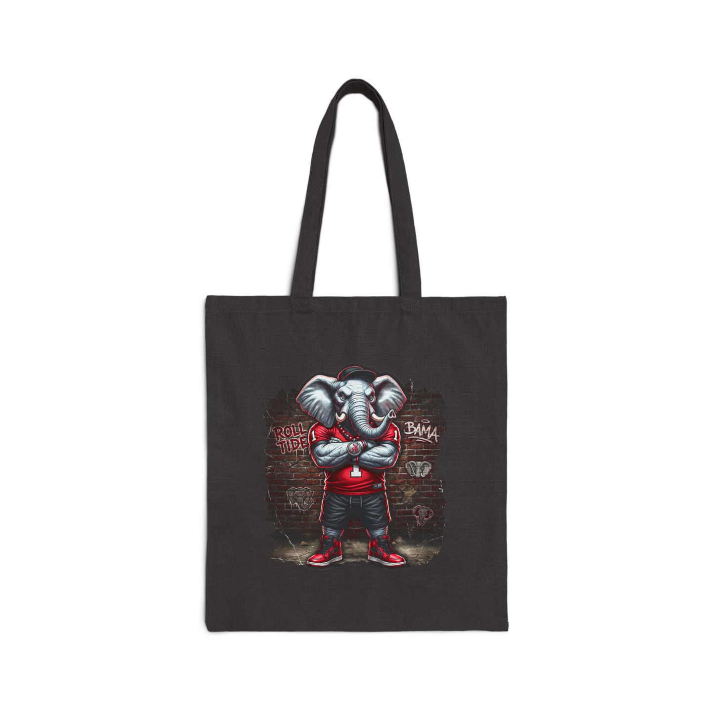 Alabama Elephant Roll Tide Football Black Canvas Spirit Tote Bag - Beyond Lines