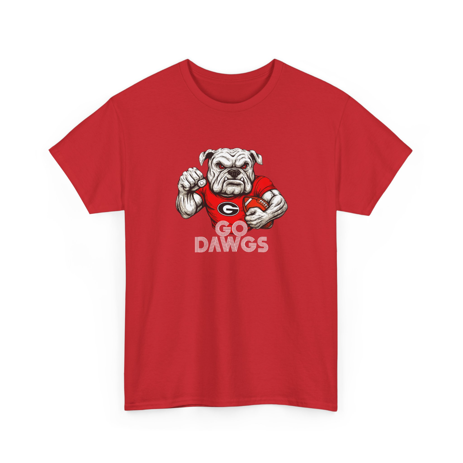 Go Dawgs Bulldog Football Tee Mens Red Classic Fit T-Shirt