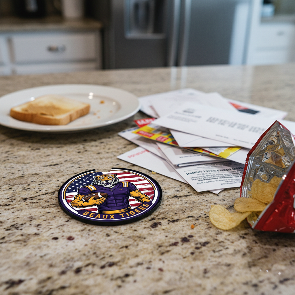 LSU Tigers | 2 Pack Football Geaux USA Flag Car Coaster Set - Cup Holder