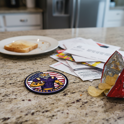 LSU Tigers | 2 Pack Football Geaux USA Flag Car Coaster Set - Cup Holder