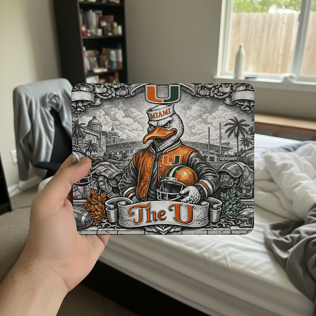 Miami Hurricane 9.5"x8" Mouse Pad Rectangle Non Slip Smooth Surface Gaming Desk