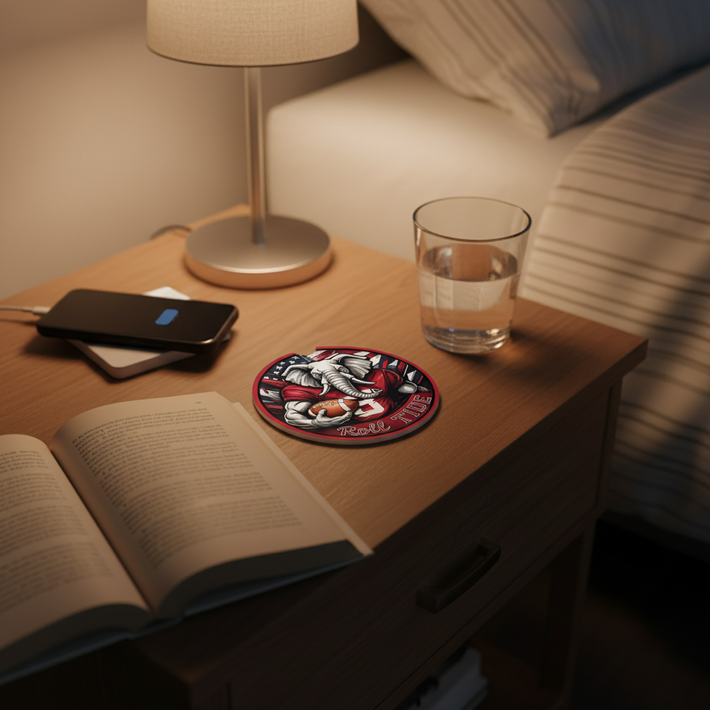 Roll Tide Car Coasters 2-Pack • 2.75" Crimson Bama Elephant • Flag Cup Inserts