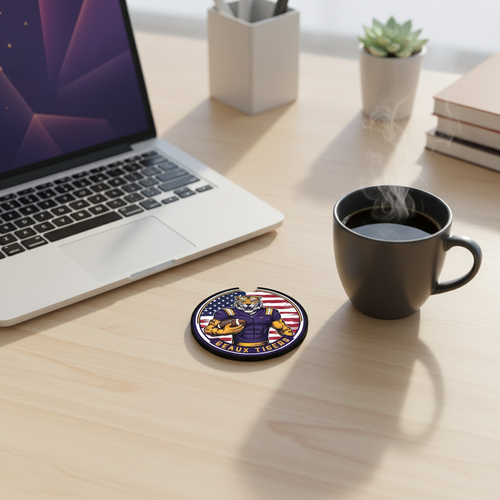 LSU Tigers | 2 Pack Football Geaux USA Flag Car Coaster Set - Cup Holder