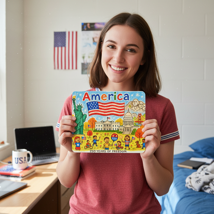 USA 250th Anniversary Crayon Art Mouse Pad Patriotic USA Flag Desk Mat