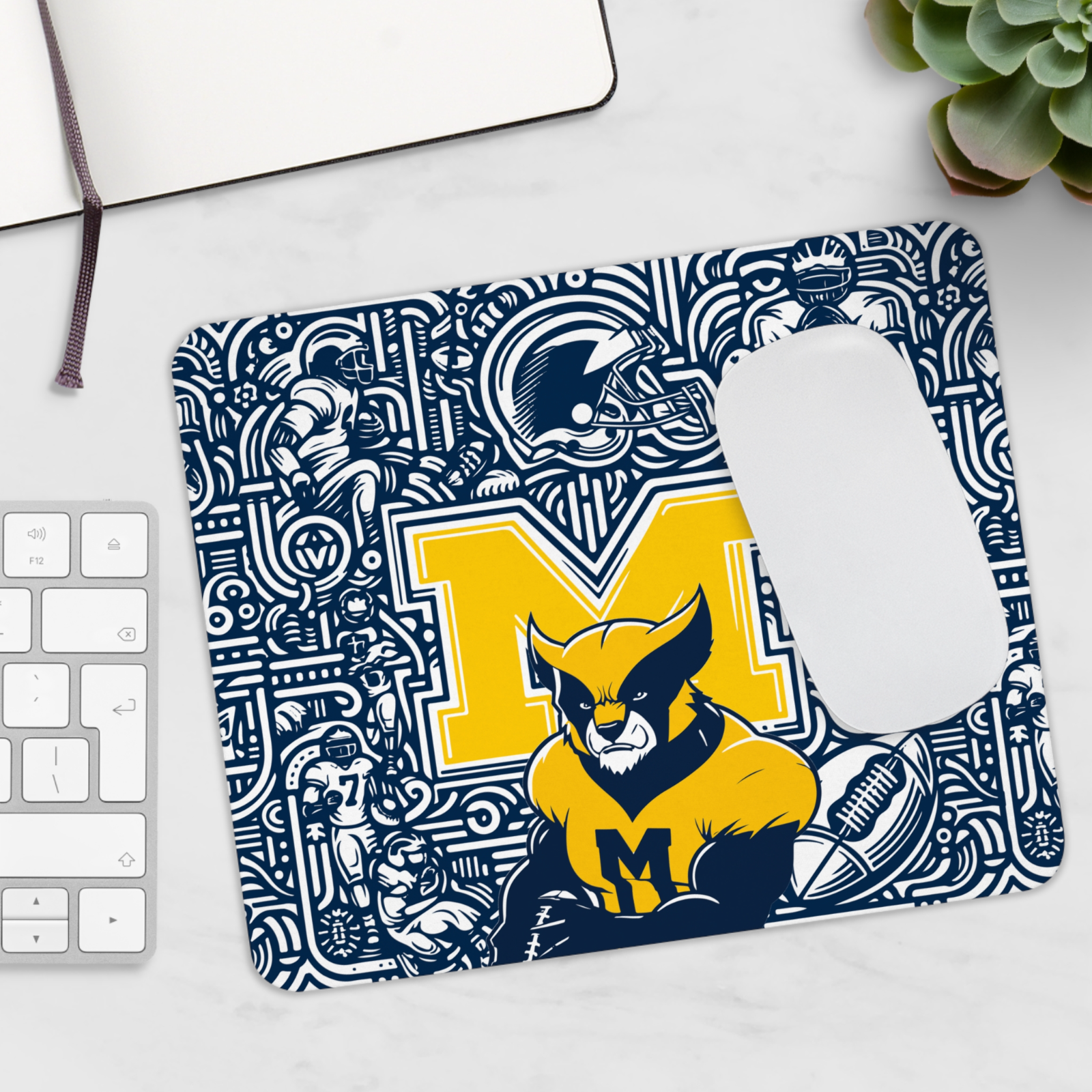 Michigan Wolverines Football Mouse Pad – 9″ x 7.5″, Non‑Slip Rubber Base, Smooth