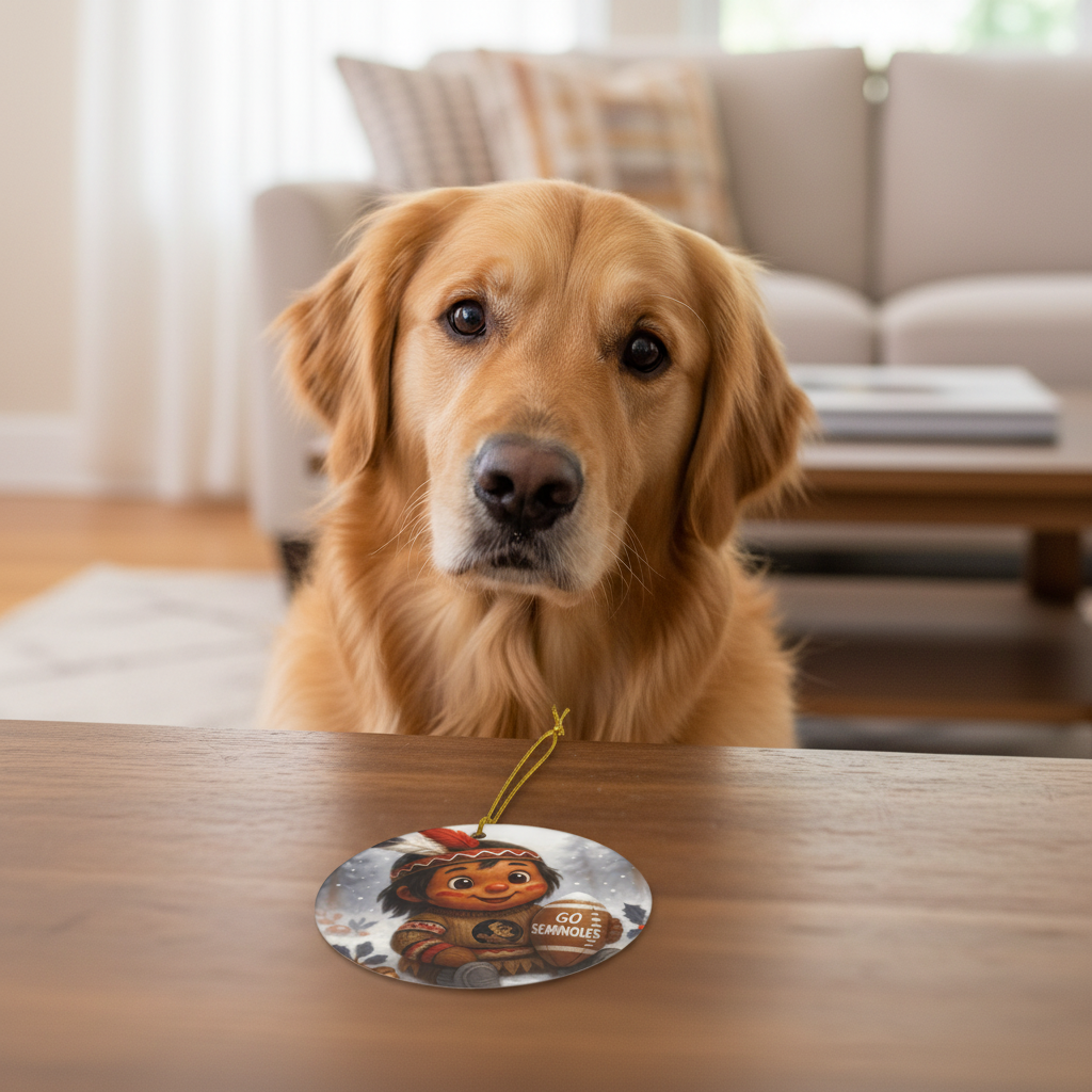 3.5" Round Aluminum Football Fan Ornament - Warrior Spirit College Decor Gift