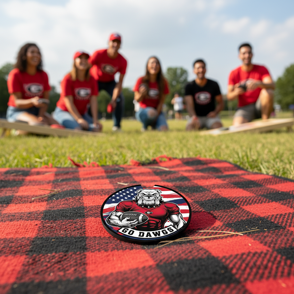 Go Dawgs Car Coasters 2-Pack • 2.75" Bulldog Football Flag Cup Holder Inserts