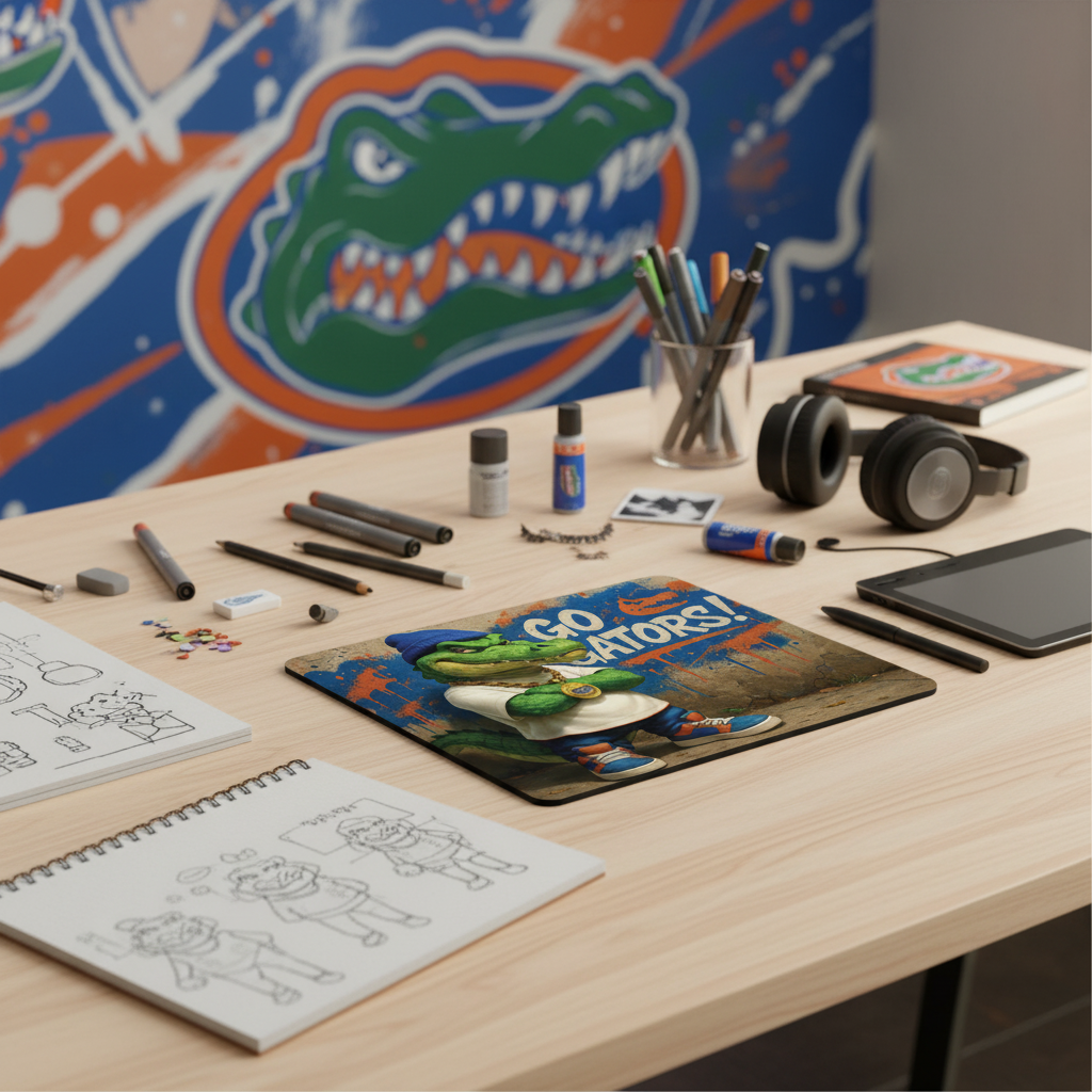 Go Gator Swag Mouse Pad - Street Style Alligator - Orange & Blue Desk Access