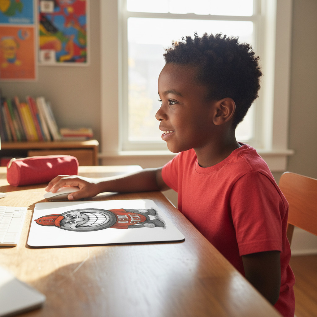 Ohio State Buckeyes Mouse Pad 9.5"x8" | Scarlet & Gray Grin Design Desk Mat