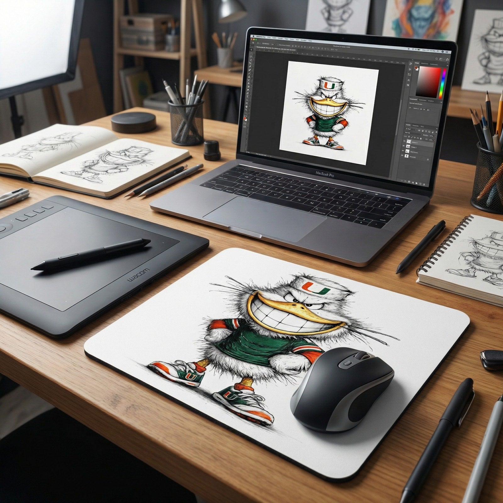 Sebastian the Ibis Sketch Art Design The U Desk Mat