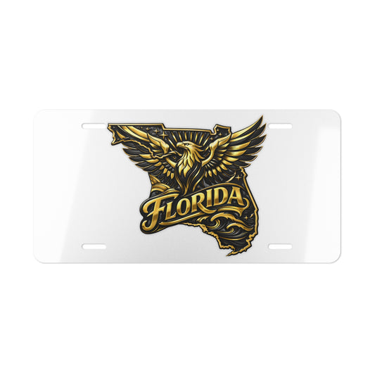 Florida State Map Golden Eagle License Plate - Decorative Front Car Tag, Black & Gold Emblem Design, Aluminum Novelty Auto Accessory 12" x 6" - Beyond Lines