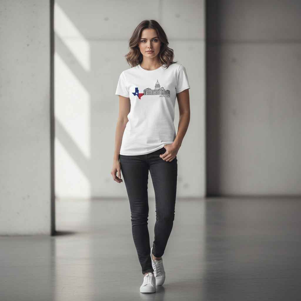 Austin Texas Capitol Building T-Shirt - Texas Flag Map Graphic Souvenir Tee