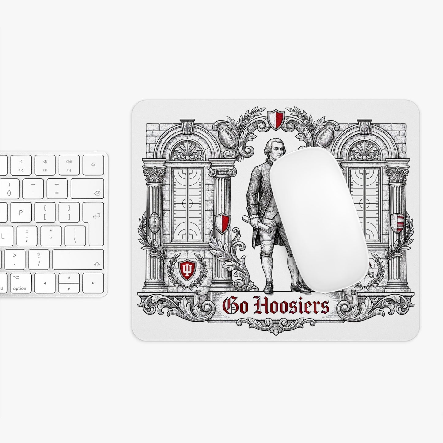 Indiana Mouse Pad - Vintage Hoosiers Colonial Football Design - "Go Hoosiers" Desk Accessory