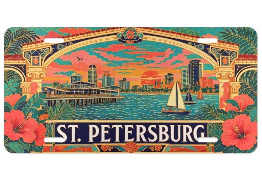 St Petersburg Florida Retro Coastal Aluminum Car Tag