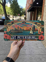 St Petersburg Florida Retro Coastal Aluminum Car Tag