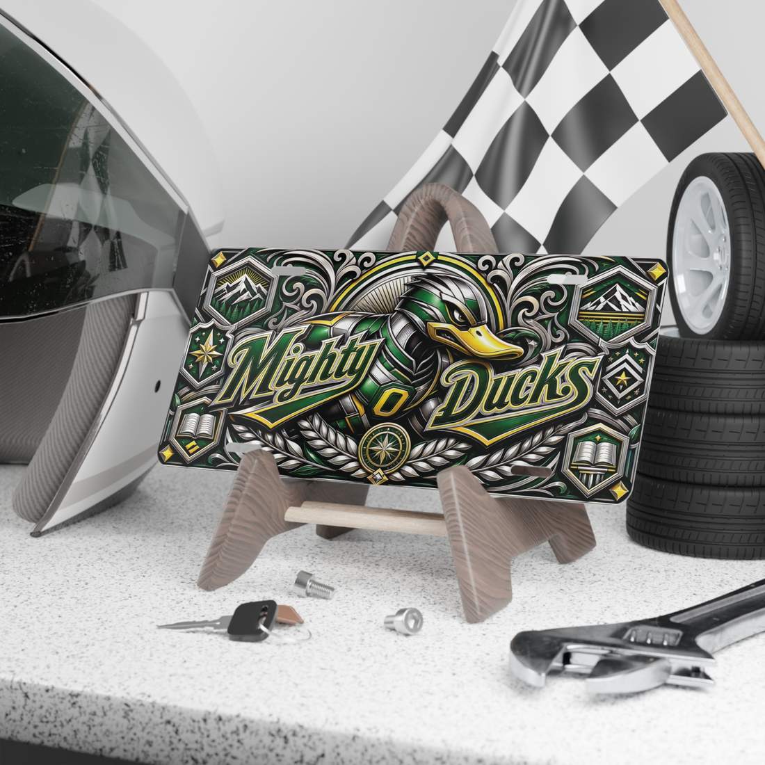 Mighty Ducks Aluminum Car Tag Wall Sign Green Gold Fan Decor