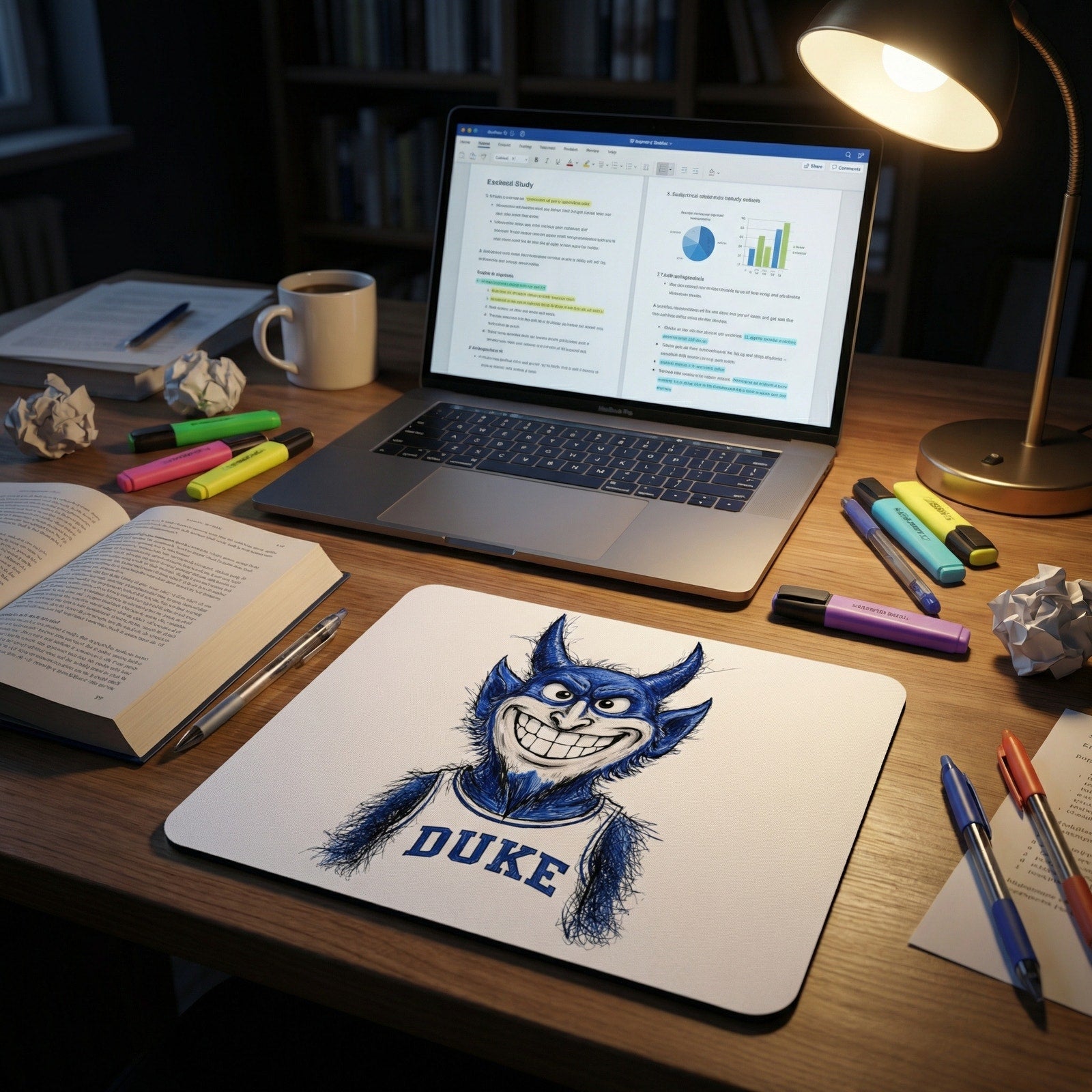 Blue Devils Mouse Pad Sketch Art Design Non - Duke Fan Gear