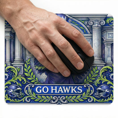 Seattle Football Eagle Mouse Pad - Go Hawks Desk Mat - Blue & Green - Beyond Lines
