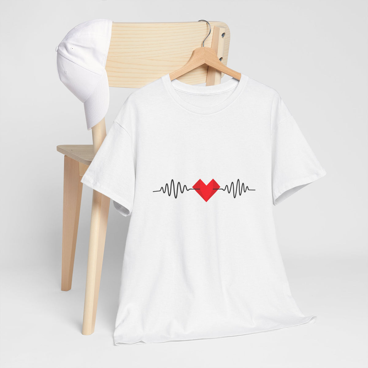 Heartbeat Graphic T-Shirt Unisex Red Heart ECG Pulse Cotton Tee, Best Gift for Valentine - Beyond Lines