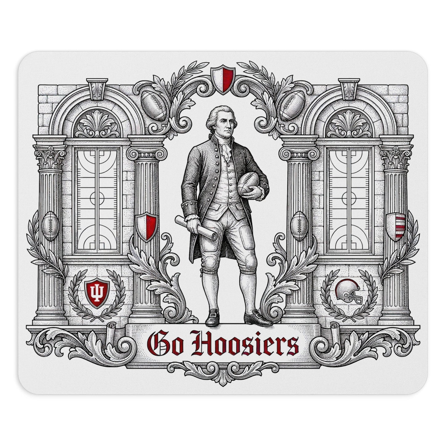 Indiana Mouse Pad - Vintage Hoosiers Colonial Football Design - "Go Hoosiers" Desk Accessory