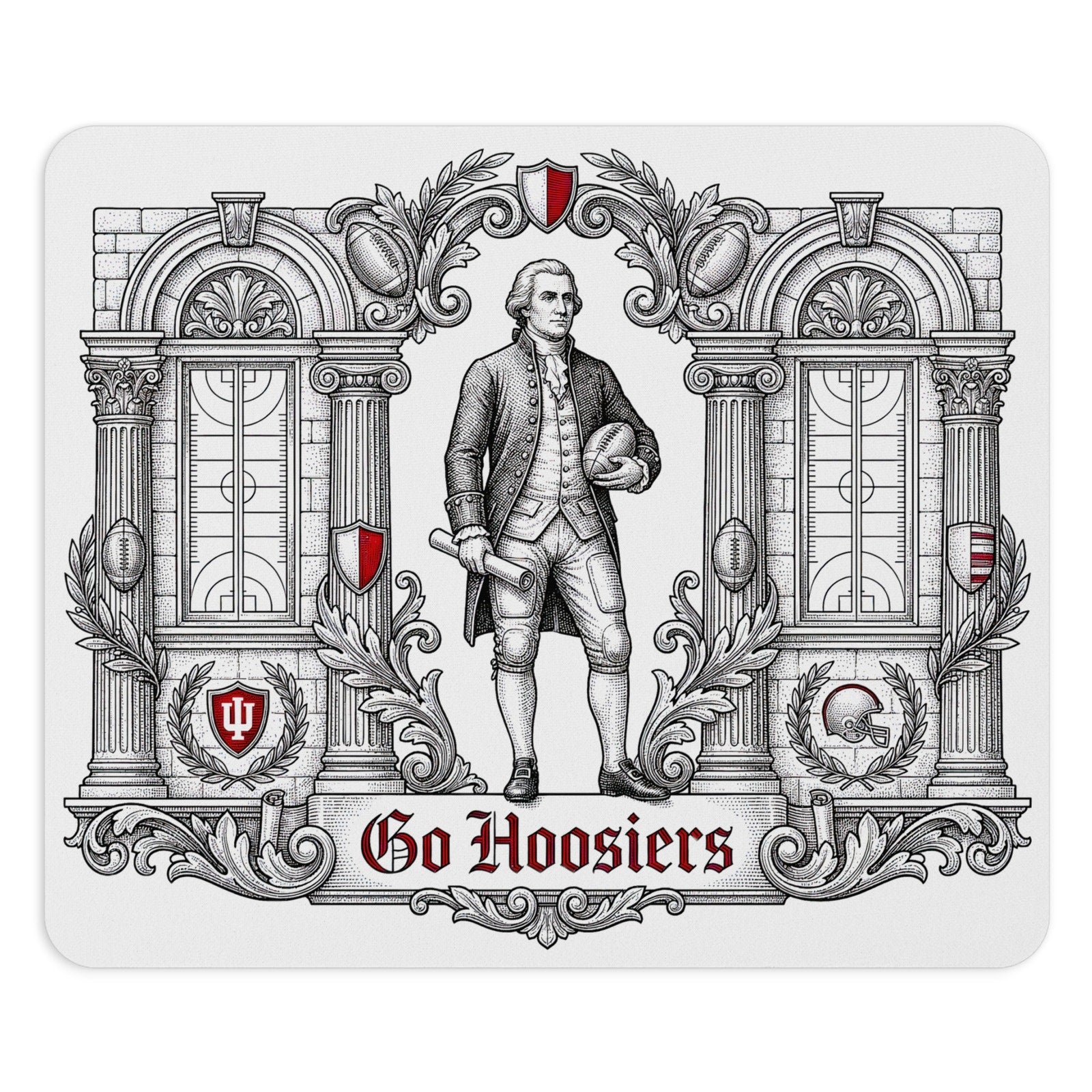 Indiana Mouse Pad - Vintage Hoosiers Colonial Football Design - "Go Hoosiers" Desk Accessory