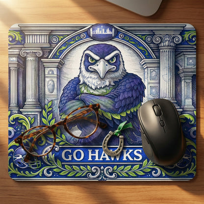 Seattle Football Eagle Mouse Pad - Go Hawks Desk Mat - Blue & Green - Beyond Lines
