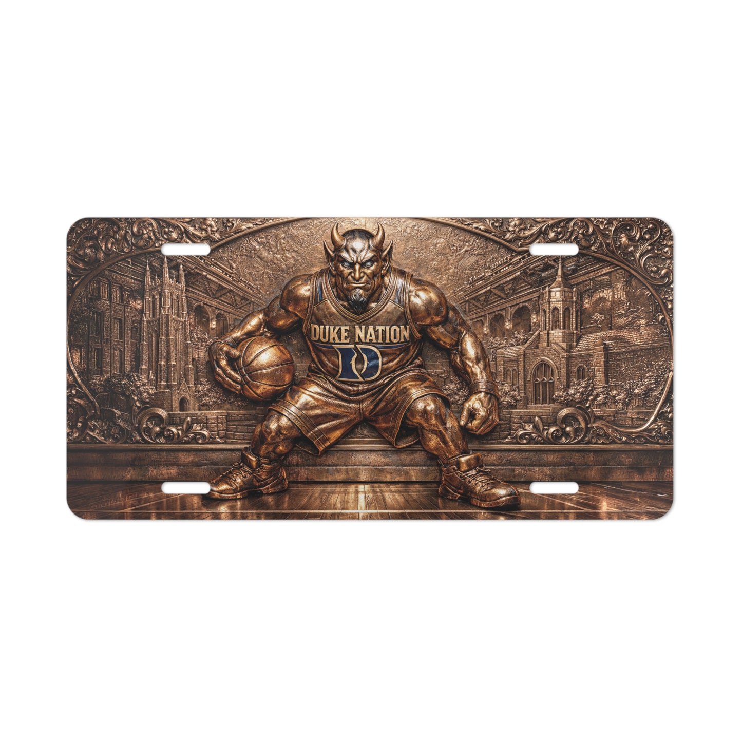 Flat Duke Nation Blue Basketball Relief Style License Plate Vanity