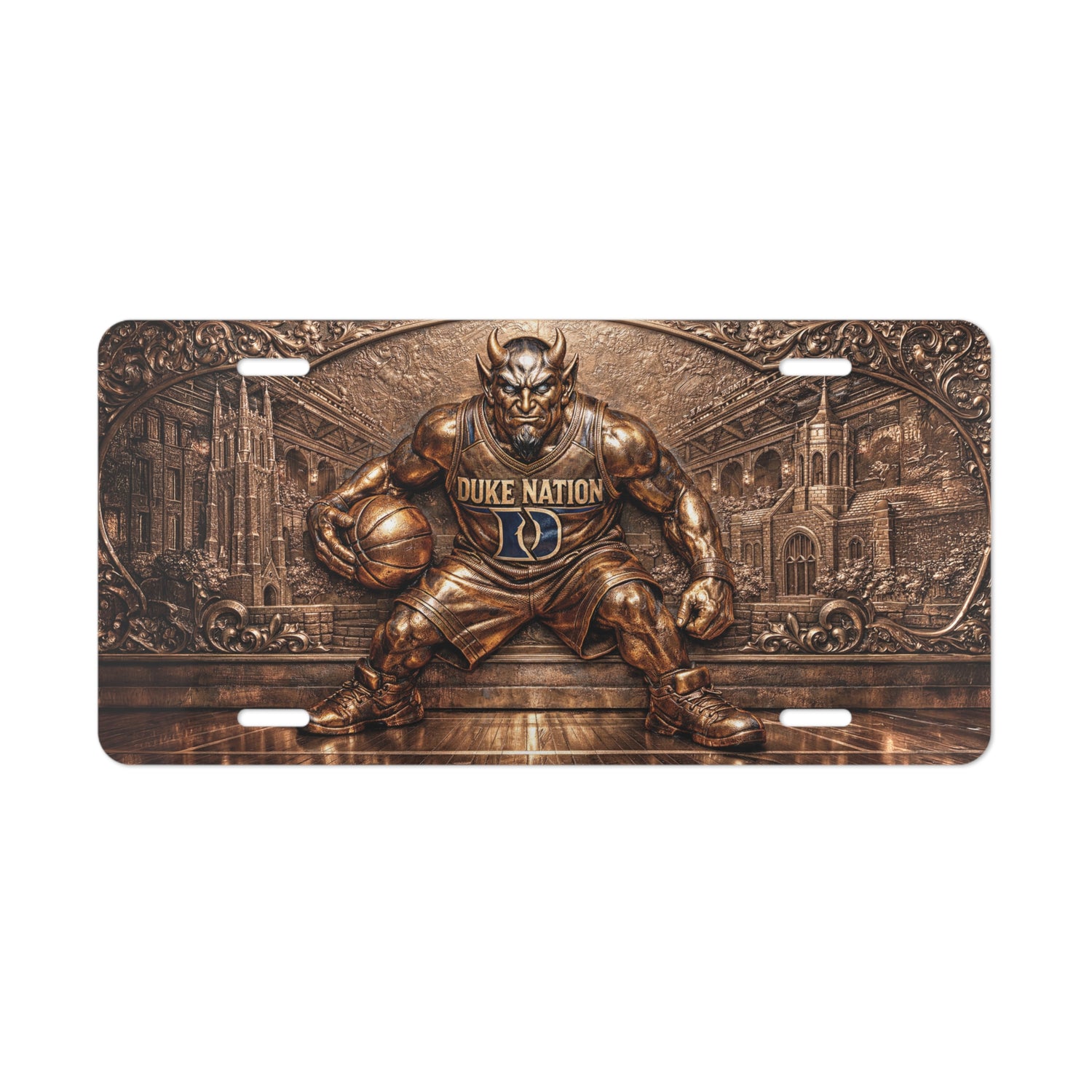 Flat Duke Nation Blue Basketball Relief Style License Plate Vanity