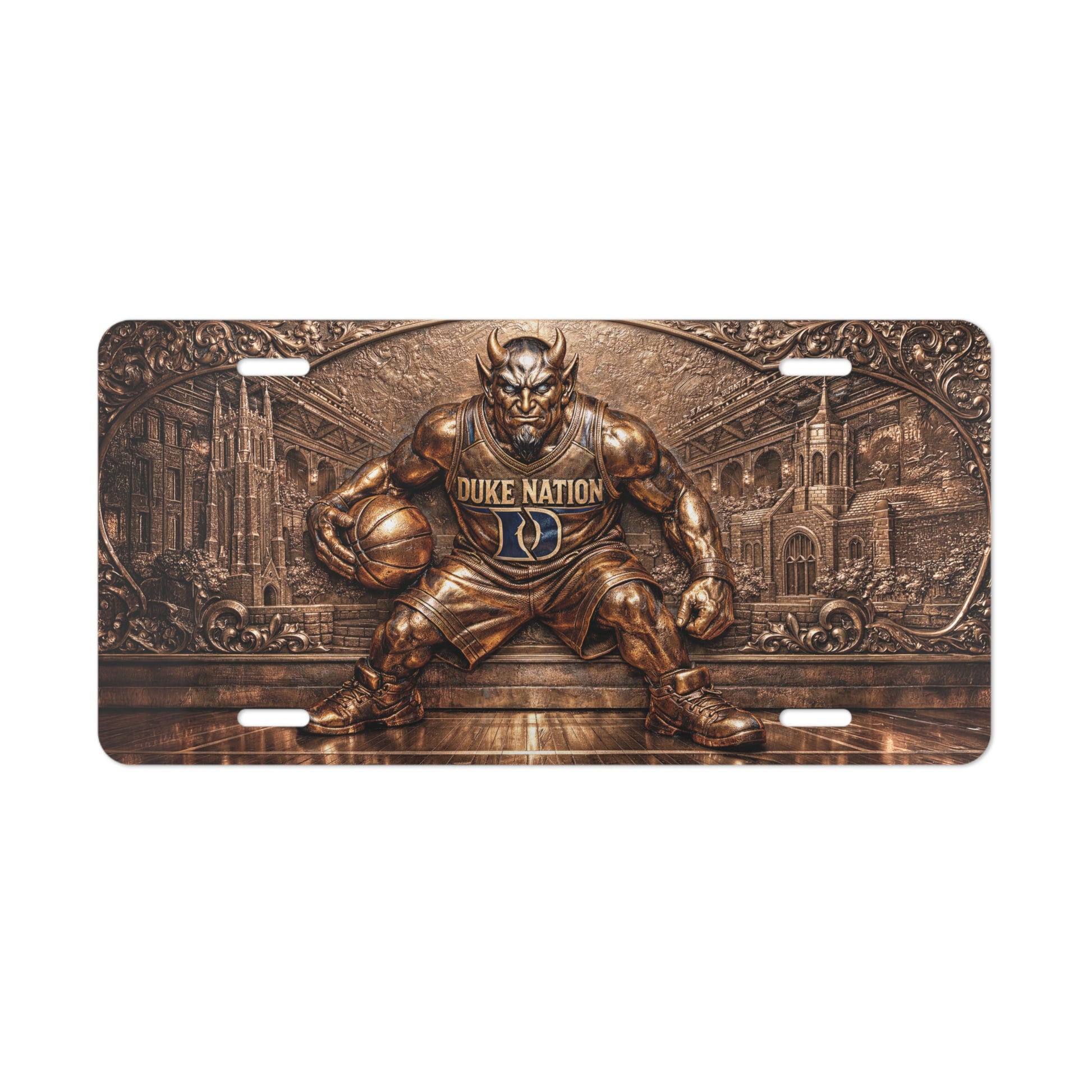 Flat Duke Nation Blue Basketball Relief Style License Plate Vanity