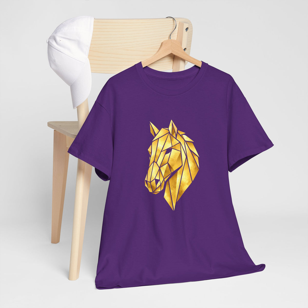 Geometric Gold Horse T-Shirt Metallic Low Poly Stallion Design Soft Cotton Black Tee Unisex - Beyond Lines