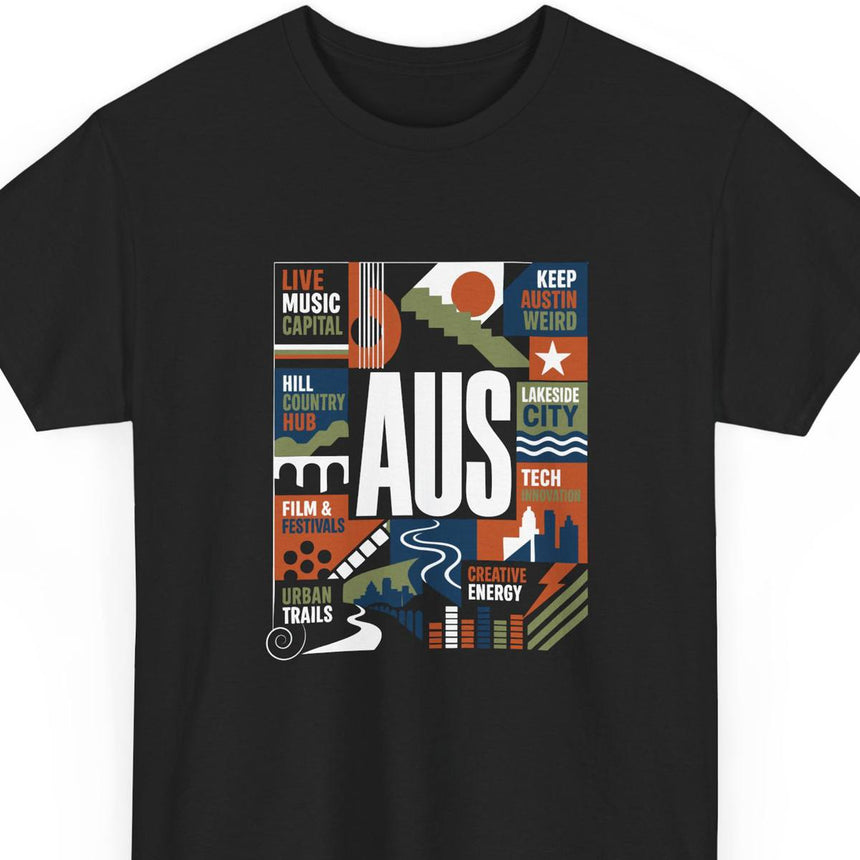 Austin Texas T Shirt Retro City Graphic Live Music Culture 100% Cotton Unisex