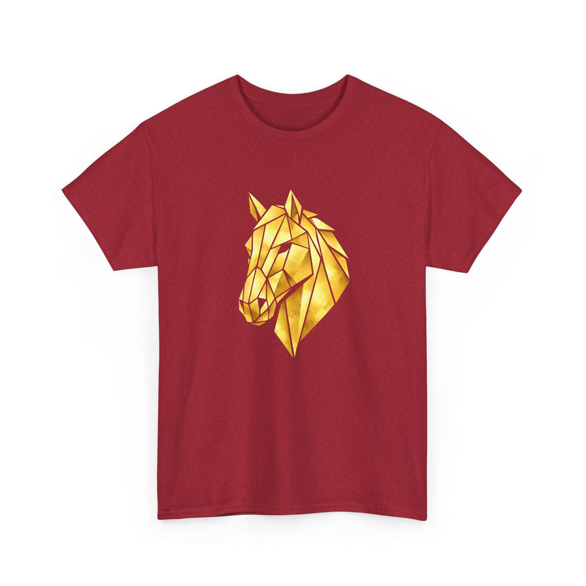 Geometric Gold Horse T-Shirt Metallic Low Poly Stallion Design Soft Cotton Black Tee Unisex - Beyond Lines