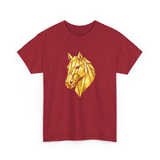 Geometric Gold Horse T-Shirt Metallic Low Poly Stallion Design Soft Cotton Black Tee Unisex - Beyond Lines