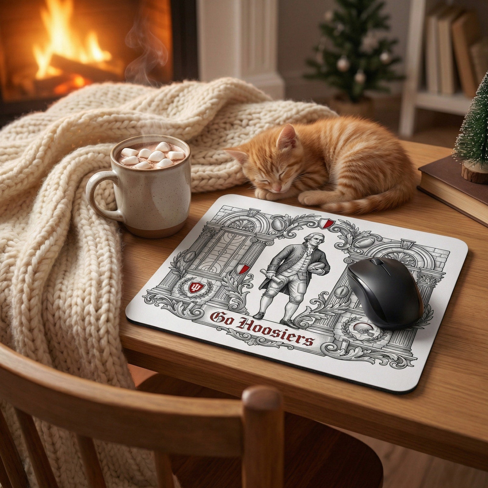 Indiana Mouse Pad - Vintage Hoosiers Colonial Football Design - "Go Hoosiers" Desk Accessory