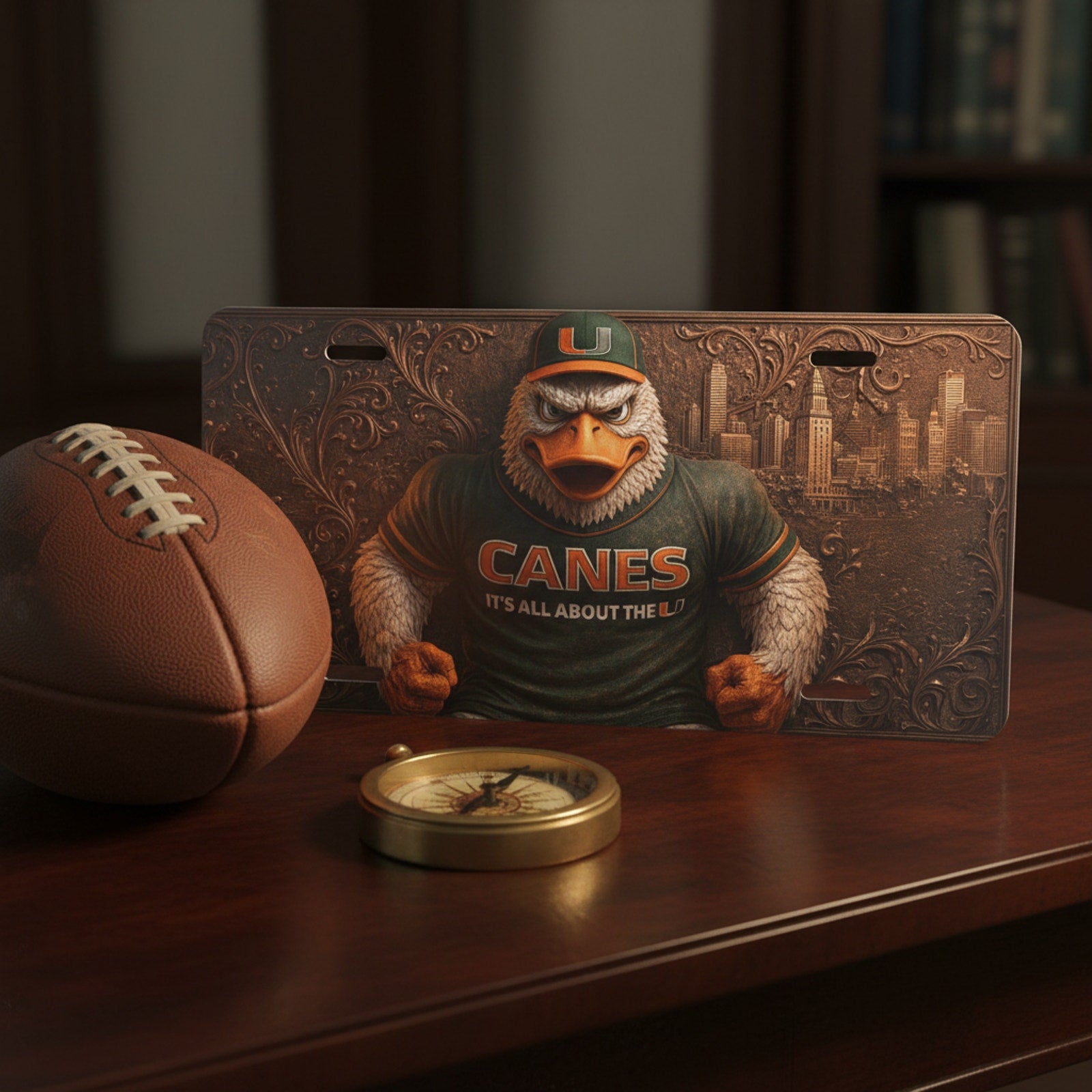 Miami Hurricanes Sebastian t 6"x12" Aluminum Car Tag | Flat Front Plate for