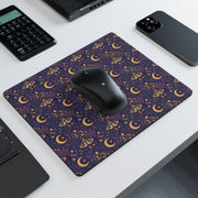 Celestial Moth and Moon Mouse Pad - Witchy Botanical Desk Mat with Gold Stars Pattern - Non-Slip Rubber Base for Home Office & Gaming - Beyond Lines