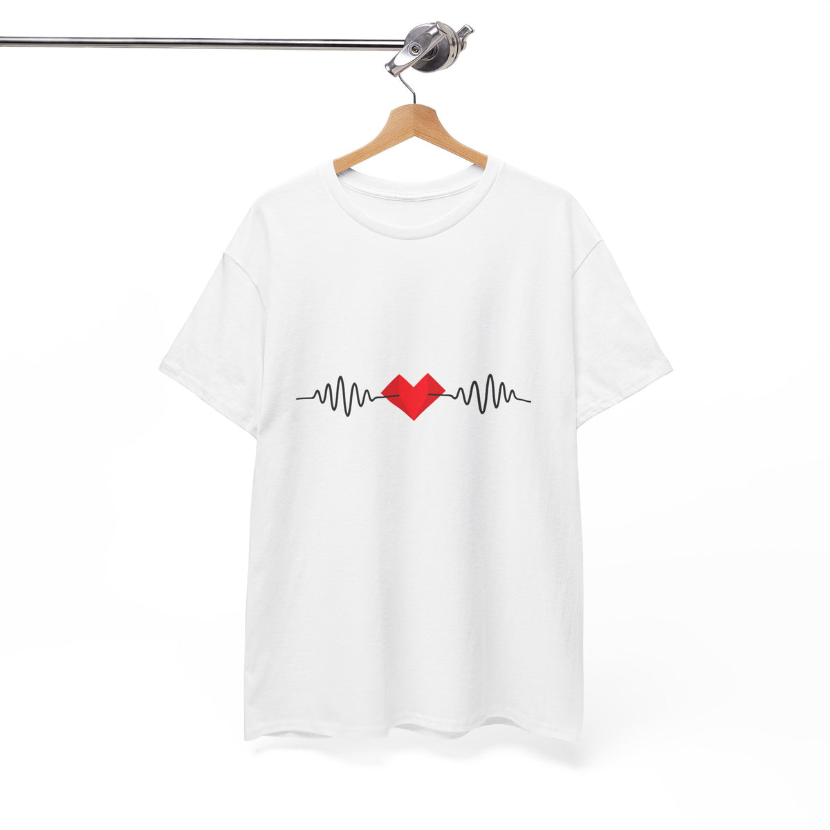 Heartbeat Graphic T-Shirt Unisex Red Heart ECG Pulse Cotton Tee, Best Gift for Valentine - Beyond Lines