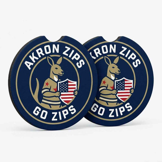 Akron Zips Mascot Car Coaster Set - University of Akron Zippy Cup Holder Inserts - 2 Pack