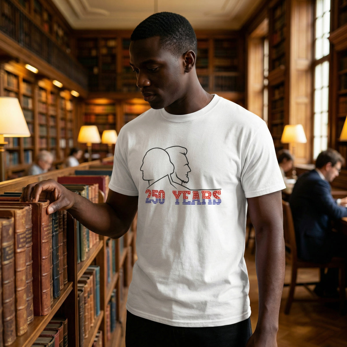 USA 250 Years Anniversary T-Shirt Washington Lincoln Line Art Cotton White Unisex - Beyond Lines
