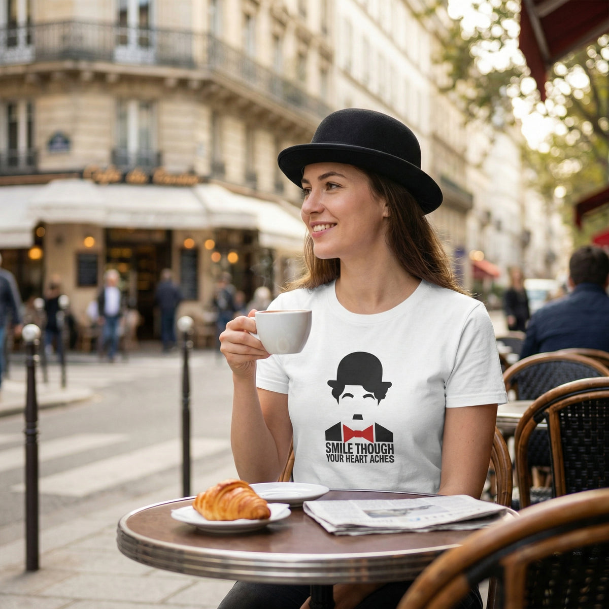 Charlie Chaplin T-Shirt Smile Quote Graphic Tee Minimalist Film Icon Top White - Beyond Lines