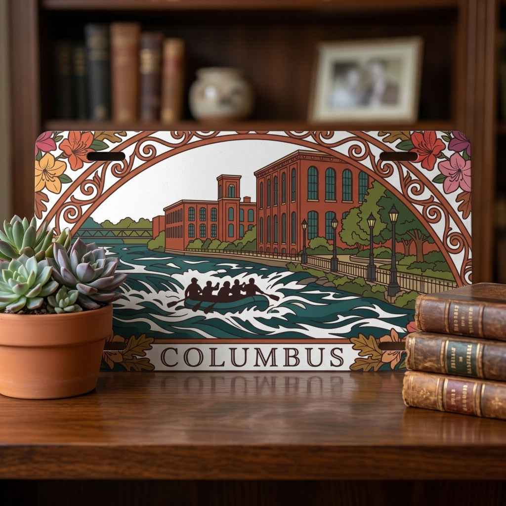 Columbus GA White Water Rafting License Plate - Art Nouveau Chattahoochee River Vanity Tag