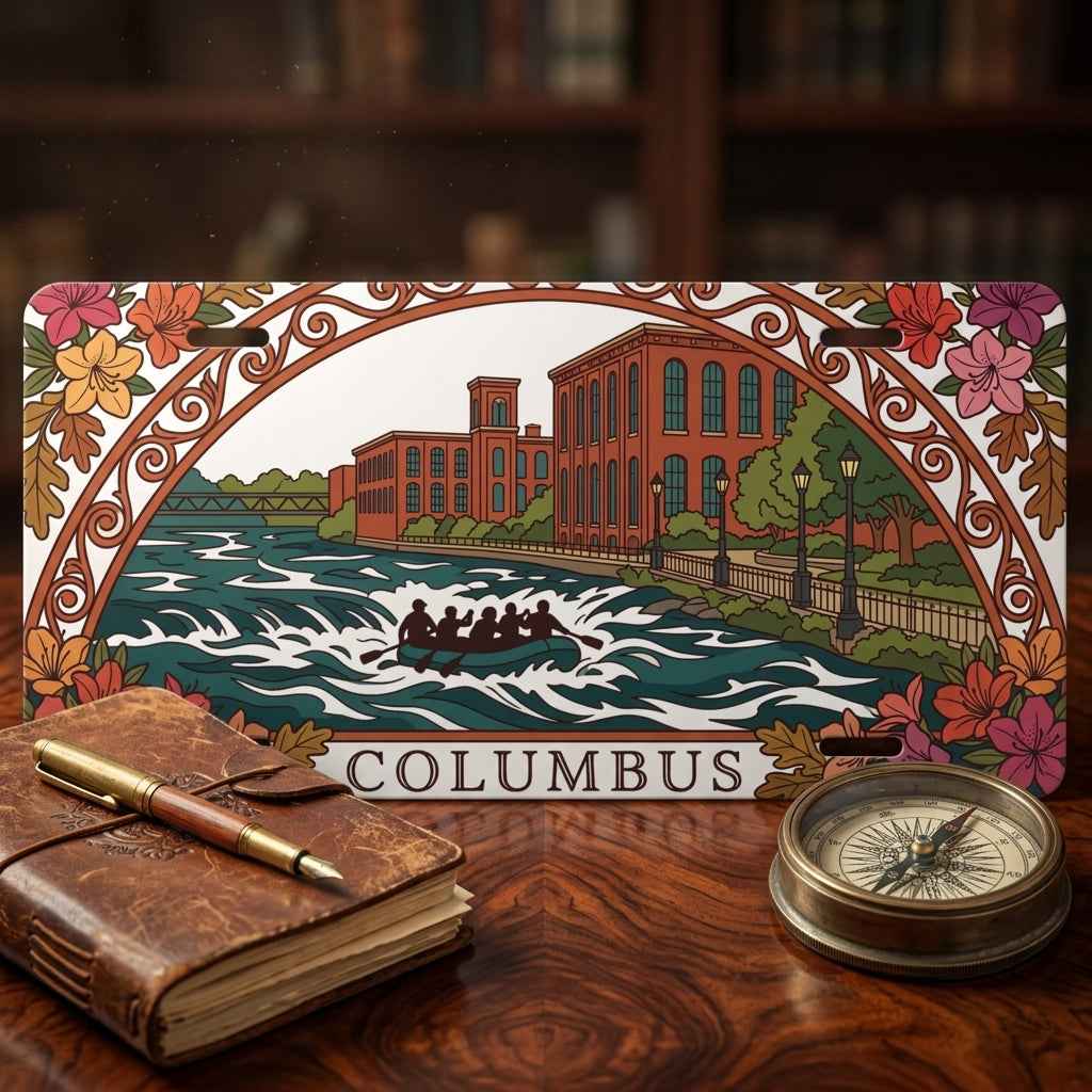 Columbus GA White Water Rafting License Plate - Art Nouveau Chattahoochee River Vanity Tag