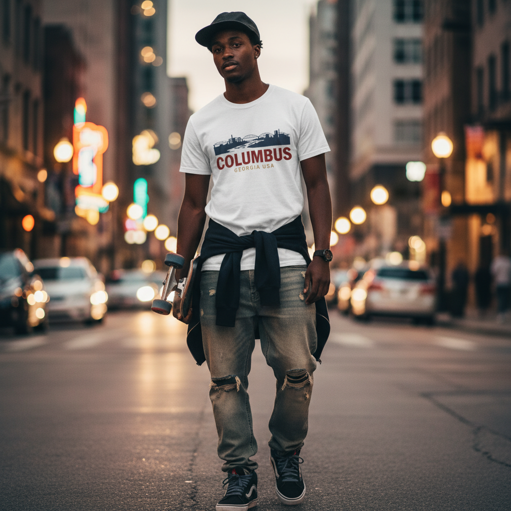 Columbus Georgia T-Shirt - GA City Skyline Souvenir Tee - Vintage Style USA Travel Shirt