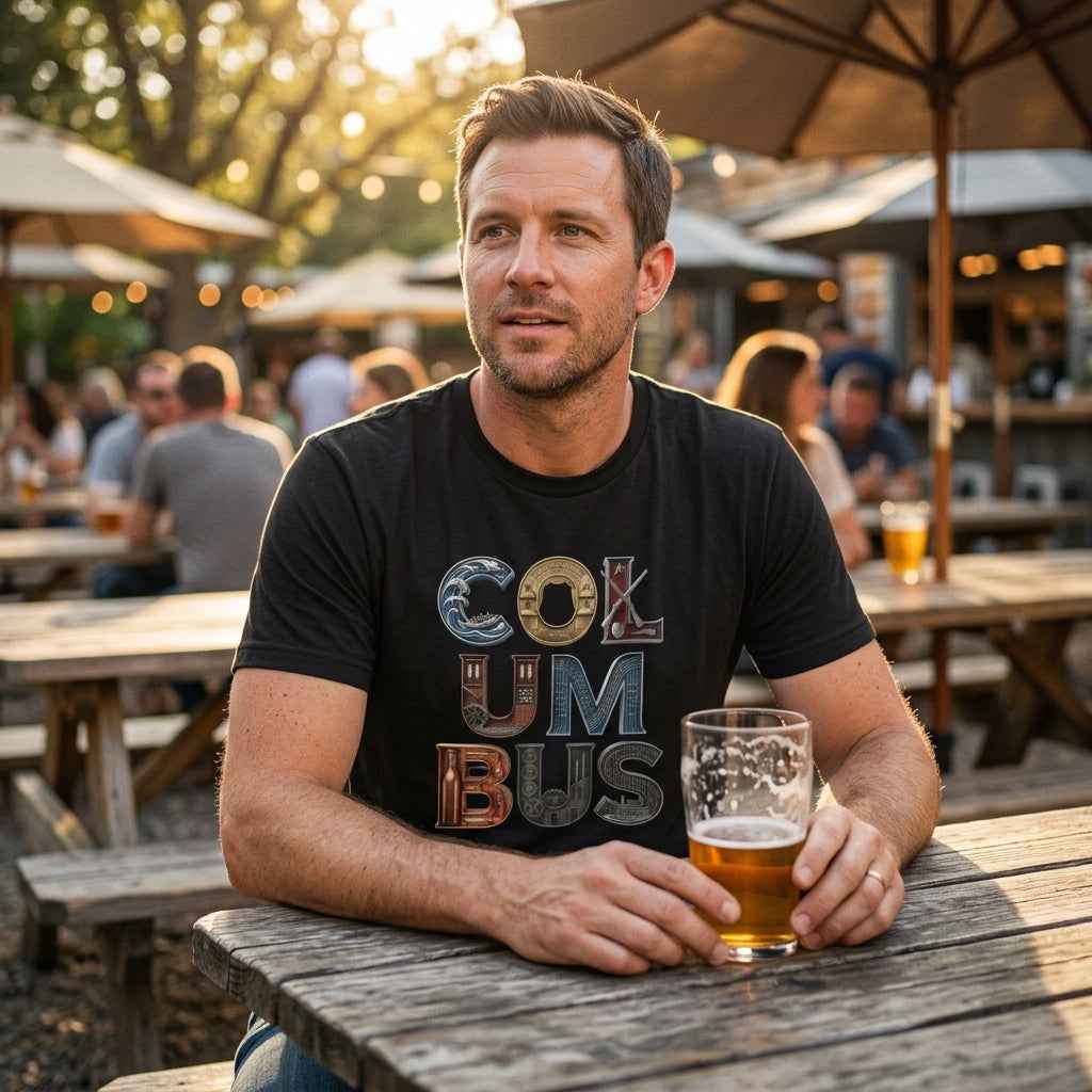 Columbus Georgia Heritage Illustrated Graphic T-Shirt - Fountain City GA Souvenir 3D Typography Tee