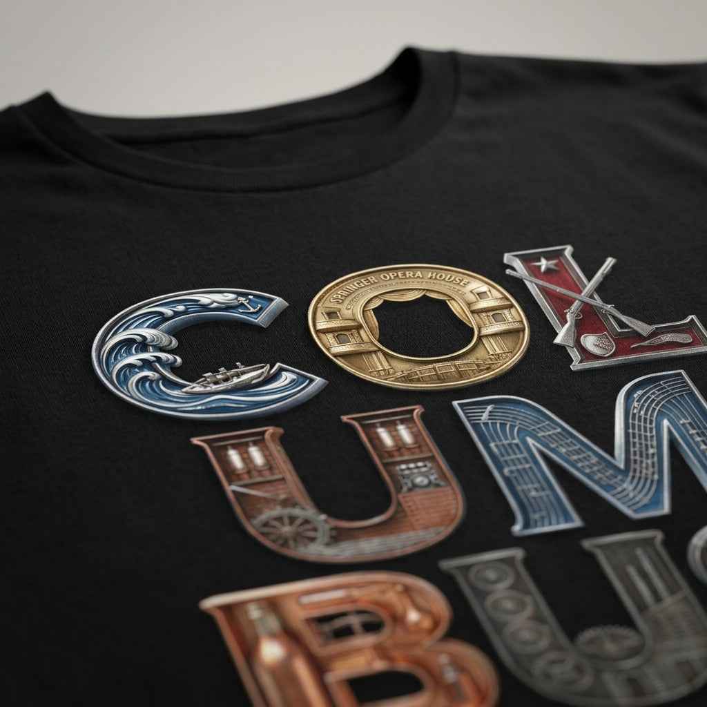 Columbus Georgia Heritage Illustrated Graphic T-Shirt - Fountain City GA Souvenir 3D Typography Tee