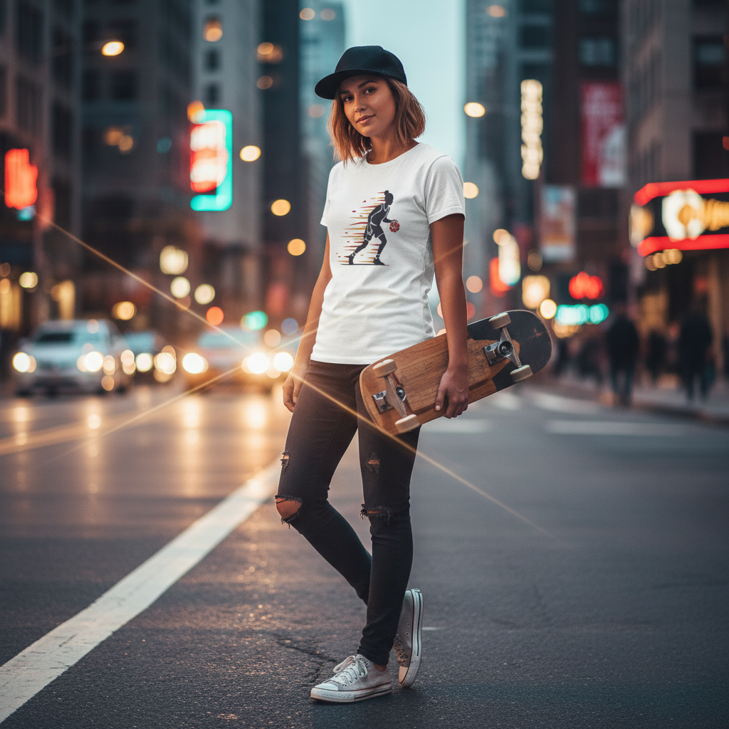 Female Basketball Player Dribbling Graphic T-Shirt - White Cotton Sports Tee