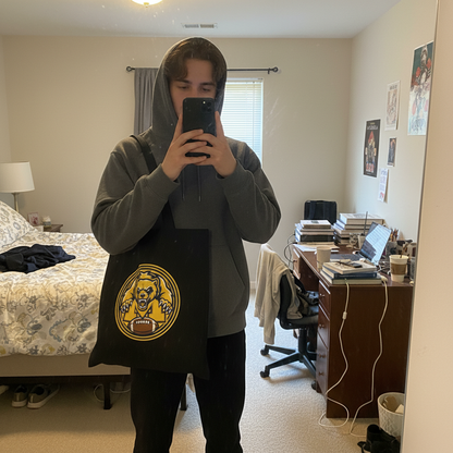 Michigan Football Mascot Tote Bag - Black Cotton Canvas Reusable Shopper with Wolverine Design