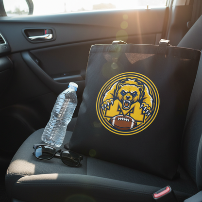 Michigan Football Mascot Tote Bag - Black Cotton Canvas Reusable Shopper with Wolverine Design